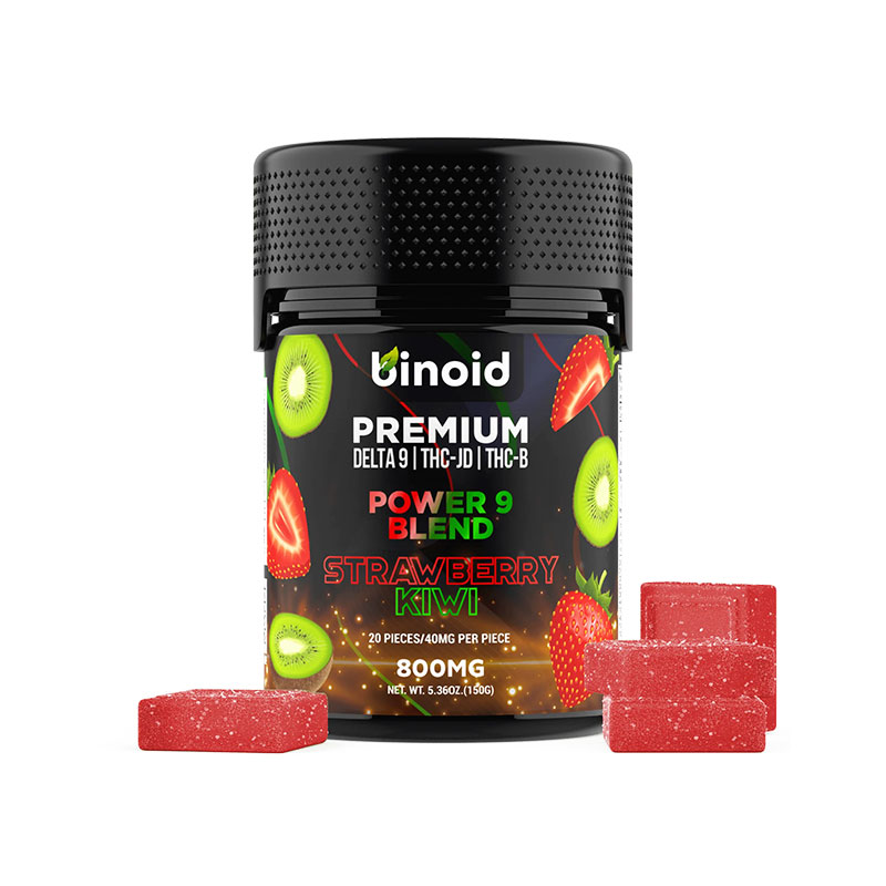 Binoid Power 9 Blend gummies in 40mg servings with Strawberry Kiwi flavor