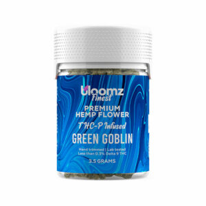 Binoid THC-P hemp flower in a 3.5g jar with a Green Goblin strain profile.