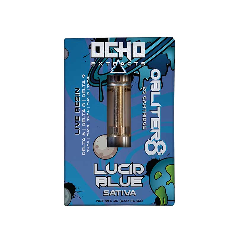 Ocho Extracts Obliter8 Live Resin 2g Vape Cartridge with Lucid Blue strain profile