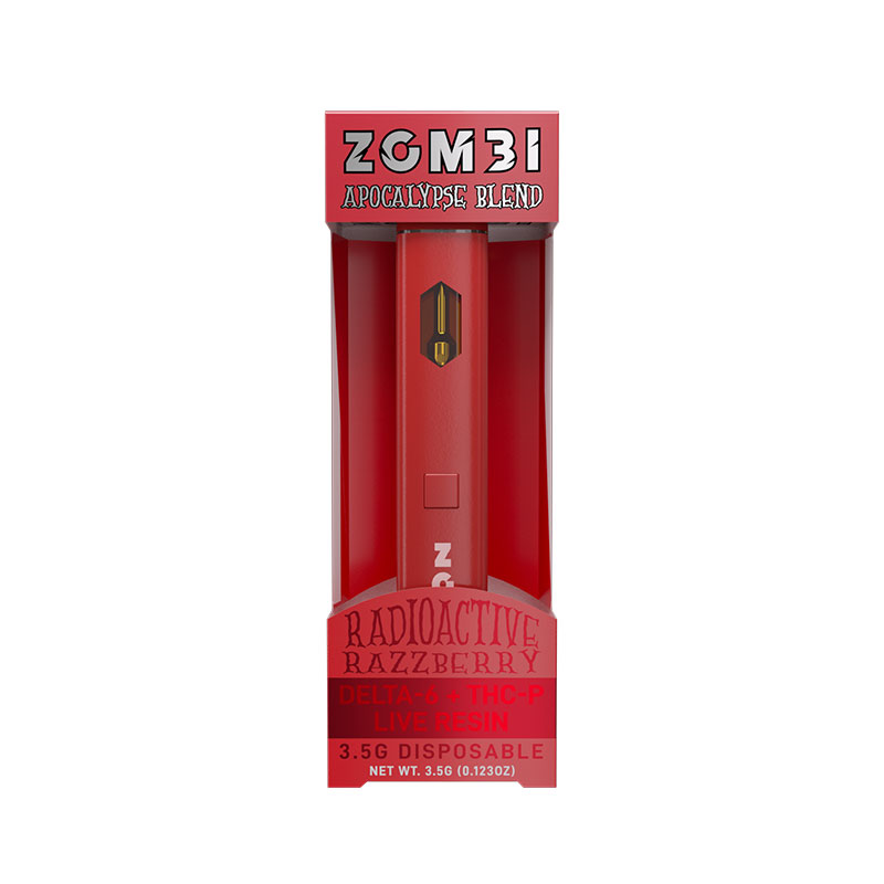 Zombi Extrax Apocalypse Blend Delta-6 + THC-P Disposable vape with Radioactive Razzberry strain profile in 3.5ml size