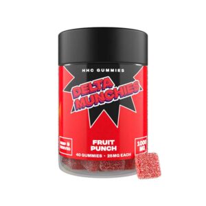 Delta Munchies HHC 1000mg gummies in fruit punch flavor with 25mg per gummy