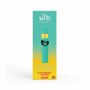 Urb saucy diamonds Delta 8 + THCa + THC-H + Live Resin Disposable vape with Strawberry Gusher (Sativa) terpenes in 3g size