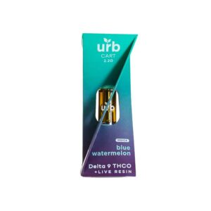 Urb Delta 9 THCO + Delta 8 Live Resin vape cartridge with Blue Watermelon (Indica) terpenes in 2.2g size