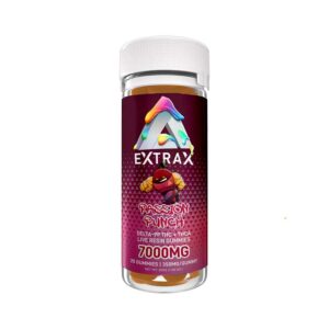 Delta Extrax Adios Blend 7000mg gummies with THCA + Delta-9P + Delta-8 THC Live Resin in 350mg servings with Passion Punch flavor