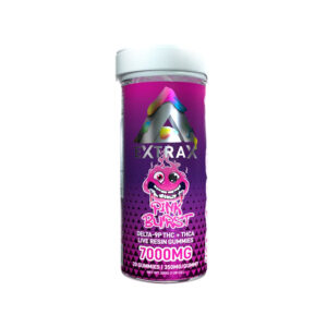 Delta Extrax Adios Blend 7000mg gummies with THCA + Delta-9P + Delta-8 THC Live Resin in 350mg servings with Pink Burst flavor
