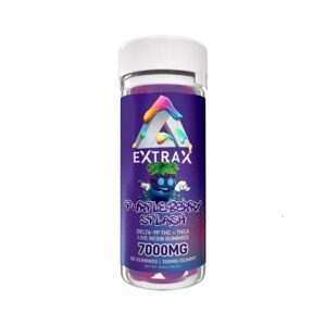 Delta Extrax Adios Blend 7000mg gummies with THCA + Delta-9P + Delta-8 THC Live Resin in 350mg servings with Purple Berry Splash flavor