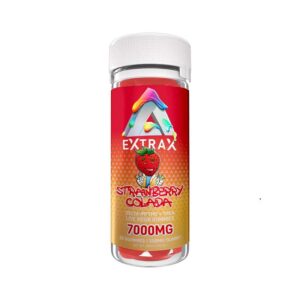 Delta Extrax Adios Blend 7000mg gummies with THCA + Delta-9P + Delta-8 THC Live Resin in 350mg servings with Strawberry Colada flavor