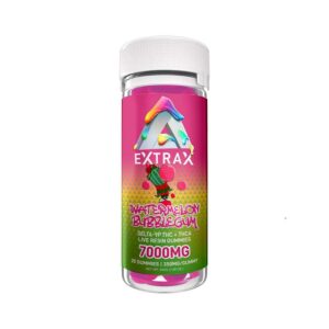 Delta Extrax Adios Blend 7000mg gummies with THCA + Delta-9P + Delta-8 THC Live Resin in 350mg servings with Watermelon Bubblegum flavor