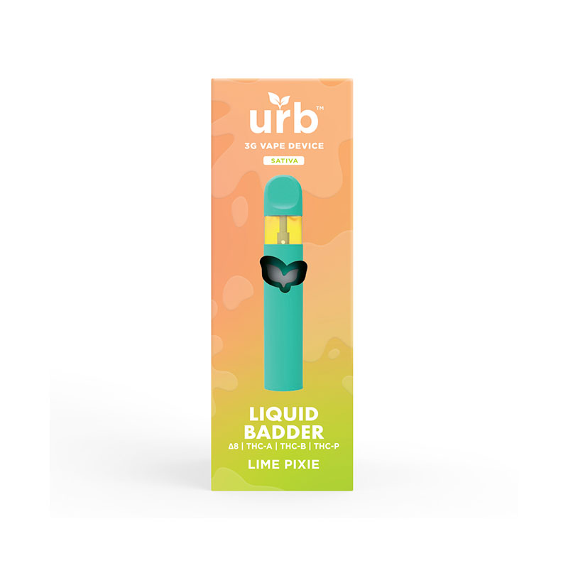 Urb liquid badder Delta 8 + THCa + THC-B + THC-P + Live Resin Disposable vape with Lime Pixie (Sativa) terpenes in 3g size