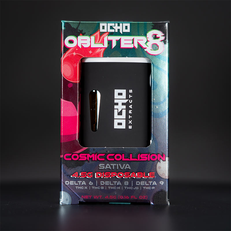Ocho Extracts Obliter8 Live Resin 4.5g Disposable vape with Cosmic Collision strain profile