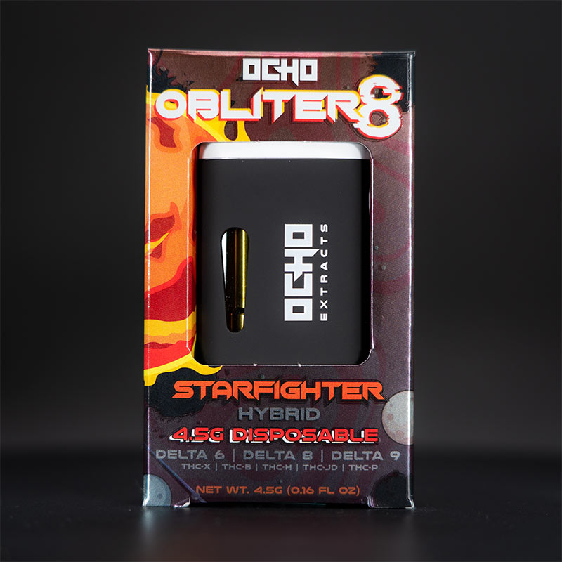 Ocho Extracts Obliter8 Live Resin 4.5g Disposable vape with Starfighter strain profile