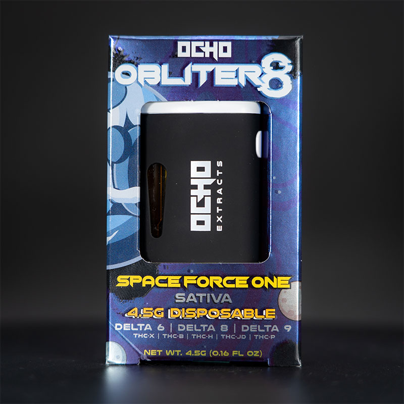 Ocho Extracts Obliter8 Live Resin 4.5g Disposable vape with Space Force One strain profile