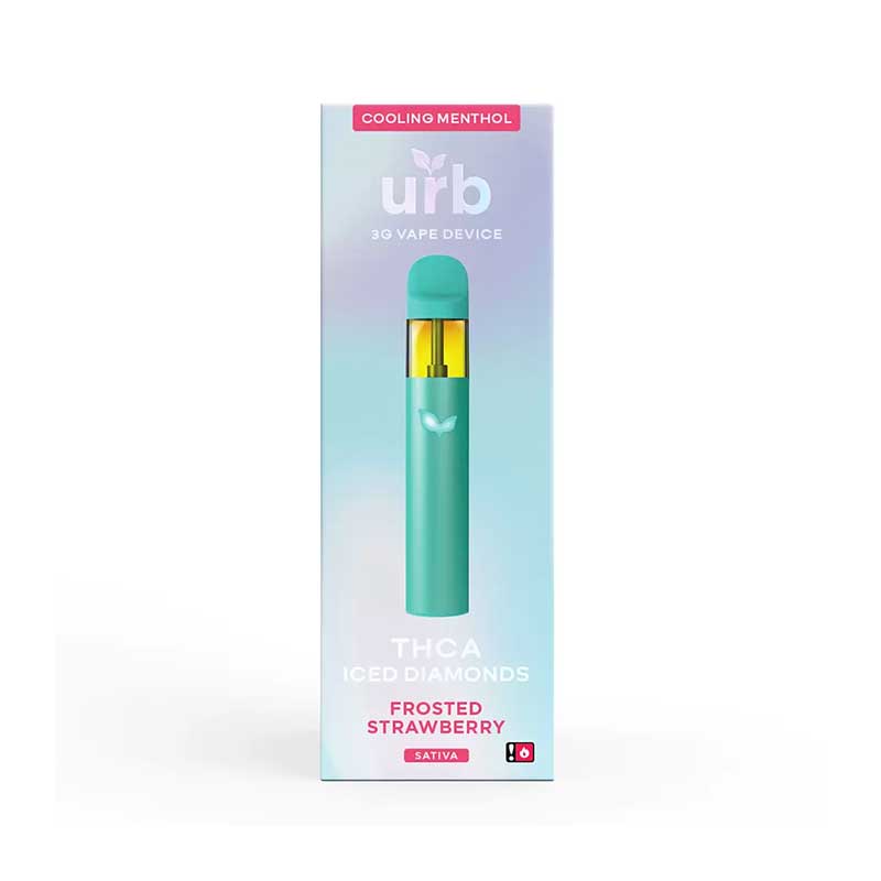 Urb Iced Diamonds Delta 8 + THCa Disposable vape with Frosted Strawberry (Sativa) terpenes in 3g size