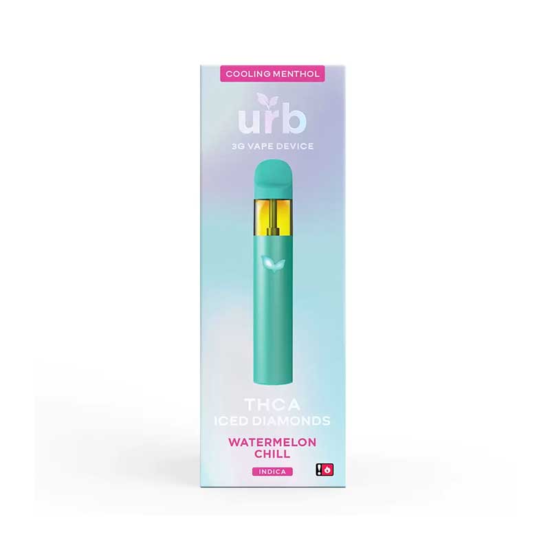 Urb Iced Diamonds Delta 8 + THCa Disposable vape with Watermelon Chill (Indica) terpenes in 3g size