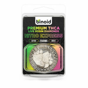 Binoid THCA live rosin diamond wax dabs in a nitro express strain profile in 2.5g size