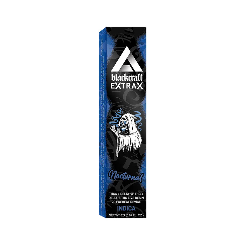Blackcraft Extrax THCA + Delta-9P Live Resin Disposable vape with Nocturnal strain profile in 2g size