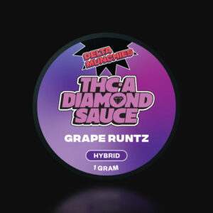 Delta Munchies THCA Diamond Sauce dabs in 1g container with Grape Runtz Hybrid strain