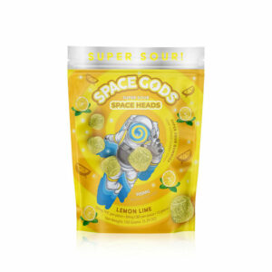Space Gods Super Sour Space Heads Delta 9 gummies with 30mg Delta-9 THC and 30mg CBD per serving with Lemon Lime flavor