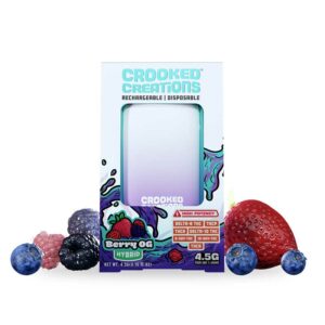 Crooked Creations high potency live diamond bar 4.5g disposables with Delta-8, Delta-10, THCP, HXY9-THC, HXY10-THC and THCA Berry OG terpenes