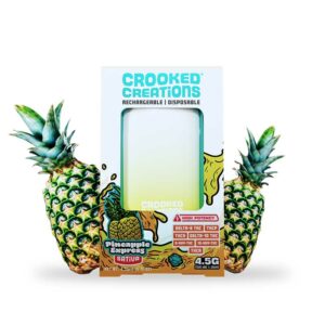 Crooked Creations high potency live diamond bar 4.5g disposables with Delta-8, Delta-10, THCP, HXY9-THC, HXY10-THC and THCA Pineapple Express terpenes