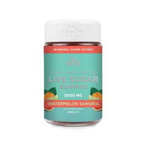 Urb THCA live sugar gummies with 200mg per serving of Delta 8 + THCa + THC-P + Delta-9 and Live Sugar with Watermelon Sangria terpenes.