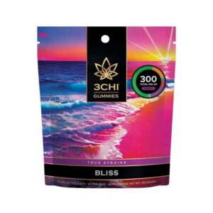 3Chi true strains gummies with Bliss formulation including 15mg Delta-9 in a 20-pack.