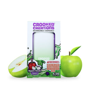 Crooked Creations high potency live diamond bar 4.5g disposables with Delta-8, Delta-10, THCP, HXY9-THC, HXY10-THC and THCA Apple Kush terpenes