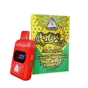 Delta Extrax Adios MF THCA + Delta-9 + THCP + Delta 8 THC Live Sugar Disposable vape with Pineapple Express strain profile in 7ml size
