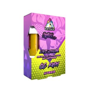 Delta Extrax Adios MF THCA + Delta-9 + THCP + Delta 8 THC + THCa Live Sugar vape cartridge with OG Kush strain profile in 2g size