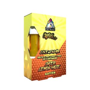 Delta Extrax Adios MF THCA + Delta-9 + THCP + Delta 8 THC + THCa Live Sugar vape cartridge with Super Lemon Haze strain profile in 2g size