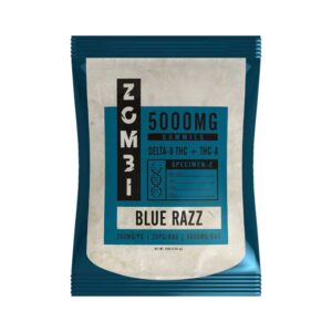 Zombi Specimen-Z THCA Blue Razz flavored gummies with 250mg per piece of Delta-8 and THCA.
