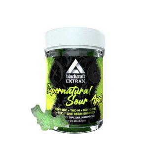 Blackcraft Extrax HXY-10+THCP Live Resin gummies in 200mg servings with Supernatural Sour Apple flavor