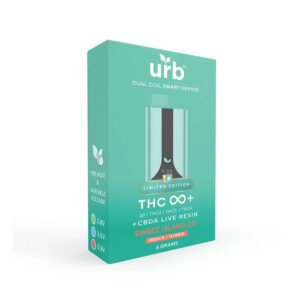 Urb THC Infinity+ Live Resin Disposable vape with sweet island OG indica hybrid terpenes in 6g size