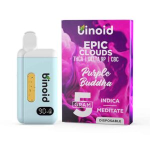 Binoid THCa Delta 9P CBC Live Resin disposable with a relaxing Indica Purple Buddha strain profile in 5g size