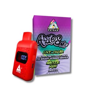 Delta Extrax Adios MF THCA + Delta-9 + THCP + Delta 8 THC Live Sugar Disposable vape with Master Kush strain profile in 7ml size