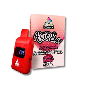 Delta Extrax Adios MF THCA + Delta-9 + THCP + Delta 8 THC Live Sugar Disposable vape with White Widow strain profile in 7ml size