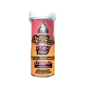 Delta Extrax Adios MF Blend 12000mg gummies with THCA Live Sugar + Delta-9 + THCP + Delta-8 THC in 600mg servings with Peach Rings flavor