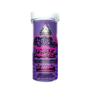 Delta Extrax Adios MF Blend 12000mg gummies with THCA Live Sugar + Delta-9 + THCP + Delta-8 THC in 600mg servings with Purple Paradise flavor