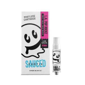 Half Bak'd Sauced Exotix THCB + THCP + Delta-8 + THCA Live Resin 2g vape cartridge LA Pop Rockz Hybrid terpenes
