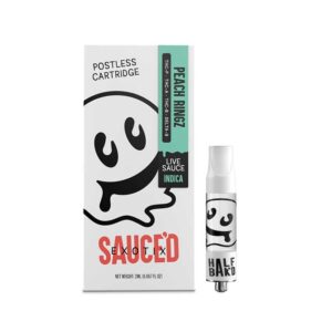 Half Bak'd Sauced Exotix THCB + THCP + Delta-8 + THCA Live Resin 2g vape cartridge Peach Ringz Indica terpenes