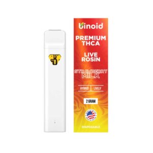 Binoid THCA live rosin vape pen with Strawberry Milk strain profile in 2g size