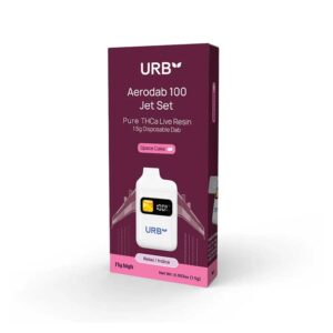 Urb Aerodab 100 Jet Set Live Resin THCA vape with Space Cake Indica terpenes in 1.5g size