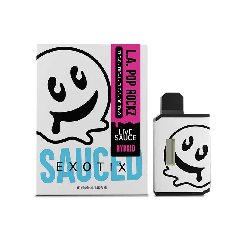 Half Bak'd Sauced Exotix THCB + THCP + Delta-8 + THCA Live Resin 4g disposable with LA Pop Rockz Hybrid terpenes