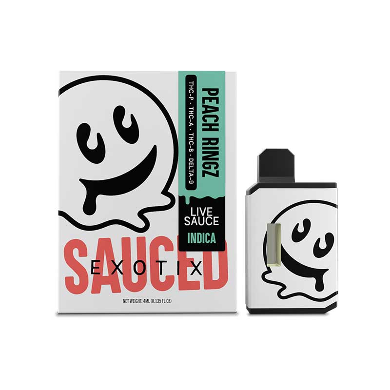 Half Bak'd Sauced Exotix THCB + THCP + Delta-8 + THCA Live Resin 4g disposable with Peach Ringz Indica terpenes