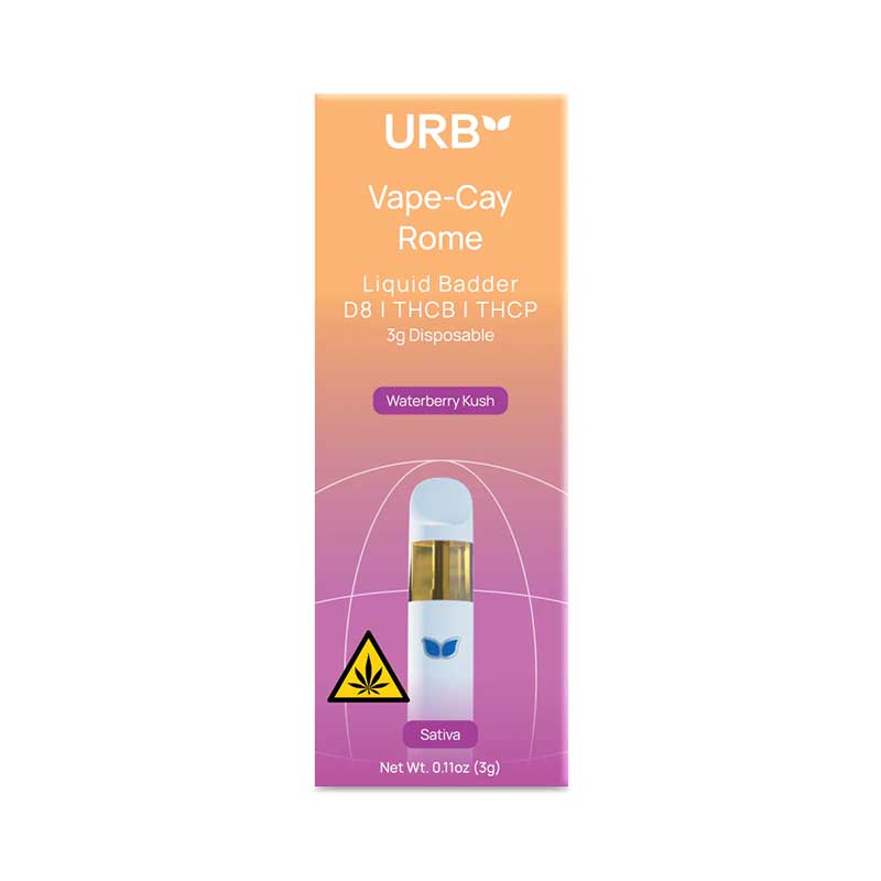 Urb liquid badder Delta 8 + THCa + THC-B + THC-P + Live Resin Disposable vape with Waterberry Kush (Sativa) terpenes in 3g size