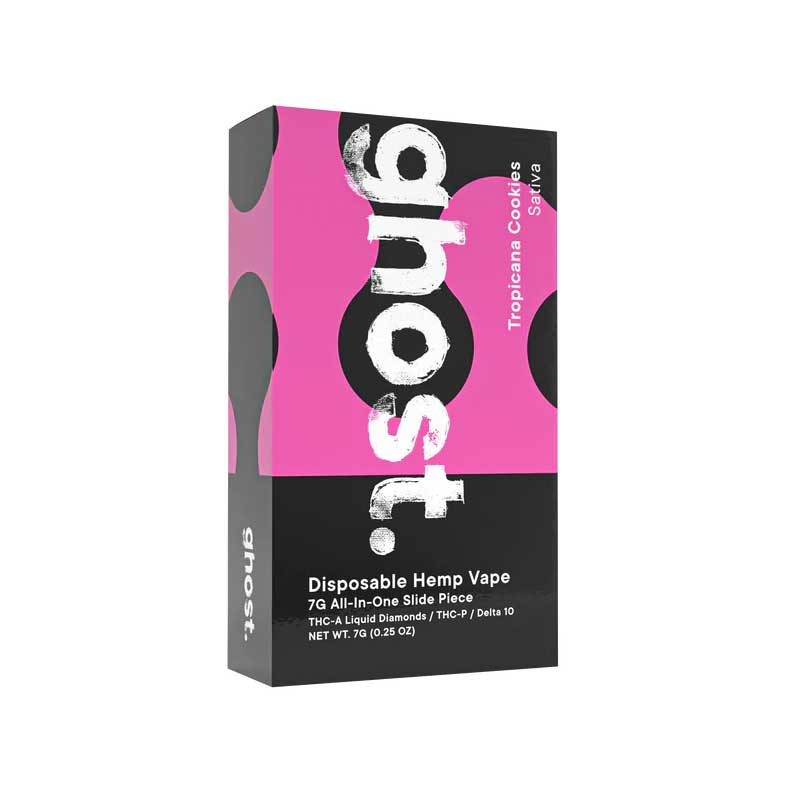 Ghost Slide Piece disposable vape with THCA, THCP and Delta-10 in a 7g size with Tropicana Cookies terpenes.