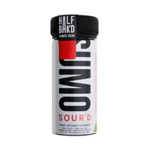 Half Bak'd Sour'd SUMO Delta-9 + THCP gummies with 420mg per serving in a 25pc jar