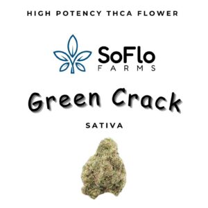 SoFlo Farms high potency thca flower with green crack sativa strain profile
