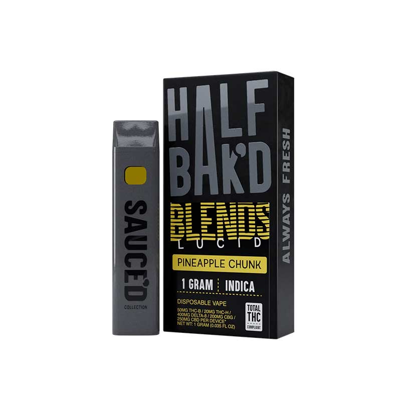 Half Bak'd Lucid Blend THCB + THCH + Delta-8 + CBG + CBD 1g disposable with Pineapple Chunk terpenes